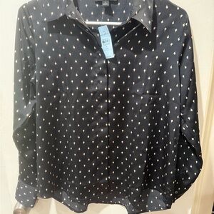 Ann Taylor Black Button Down Shirt with White Pattern